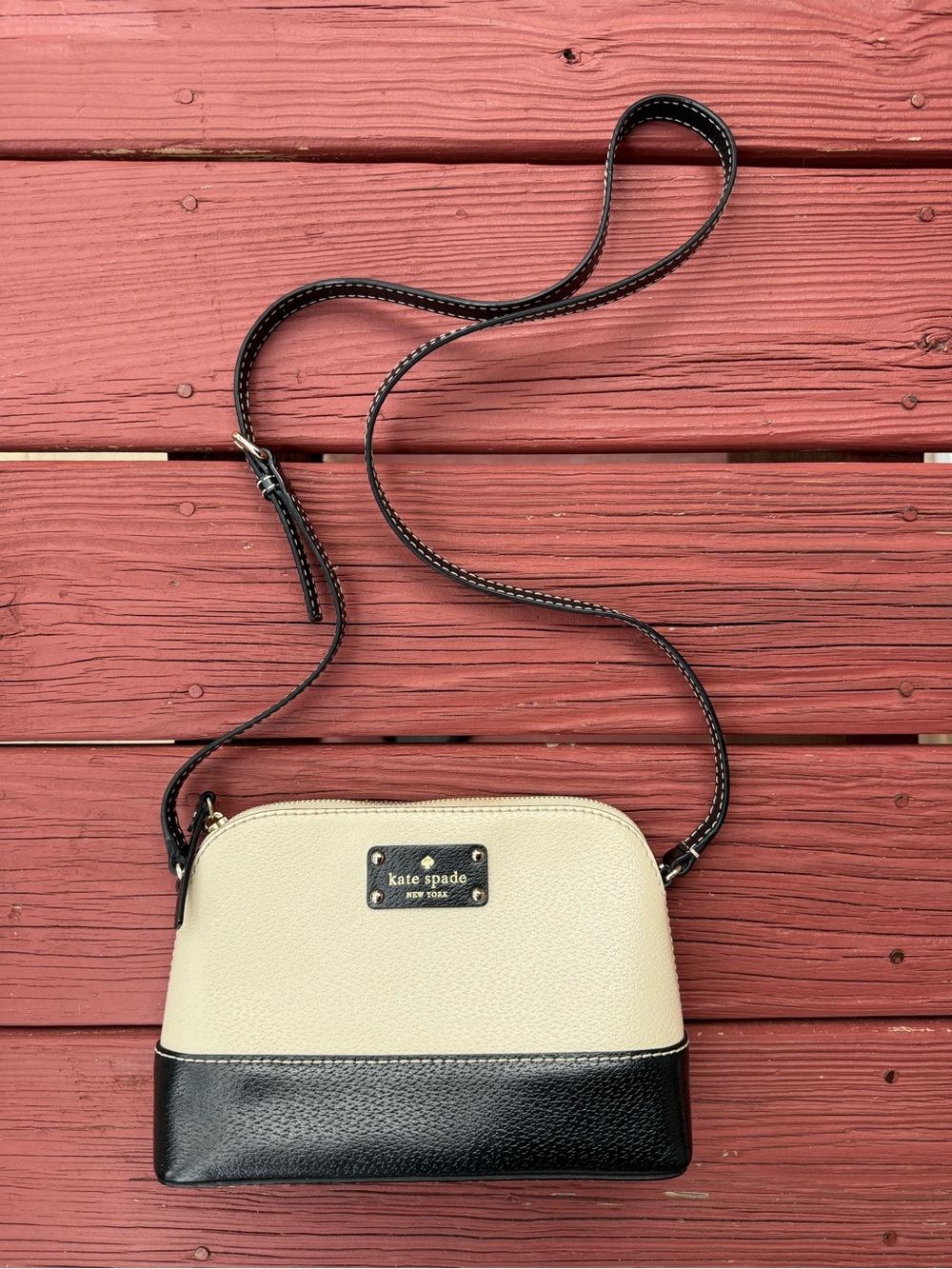 kate spade Cream and Black Pebbled Leather Crossbody